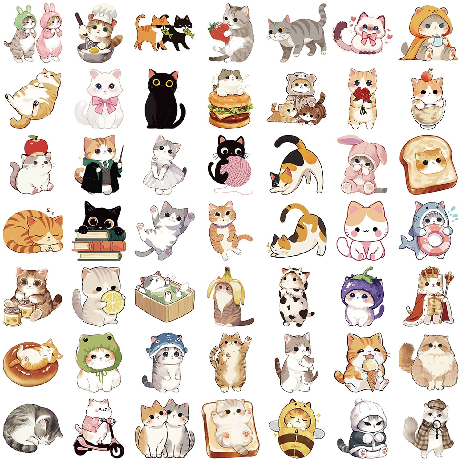 50pc Waterproof Vinyl Stickers Cute Funny Cats Luggage Phone Laptop Water Bottle