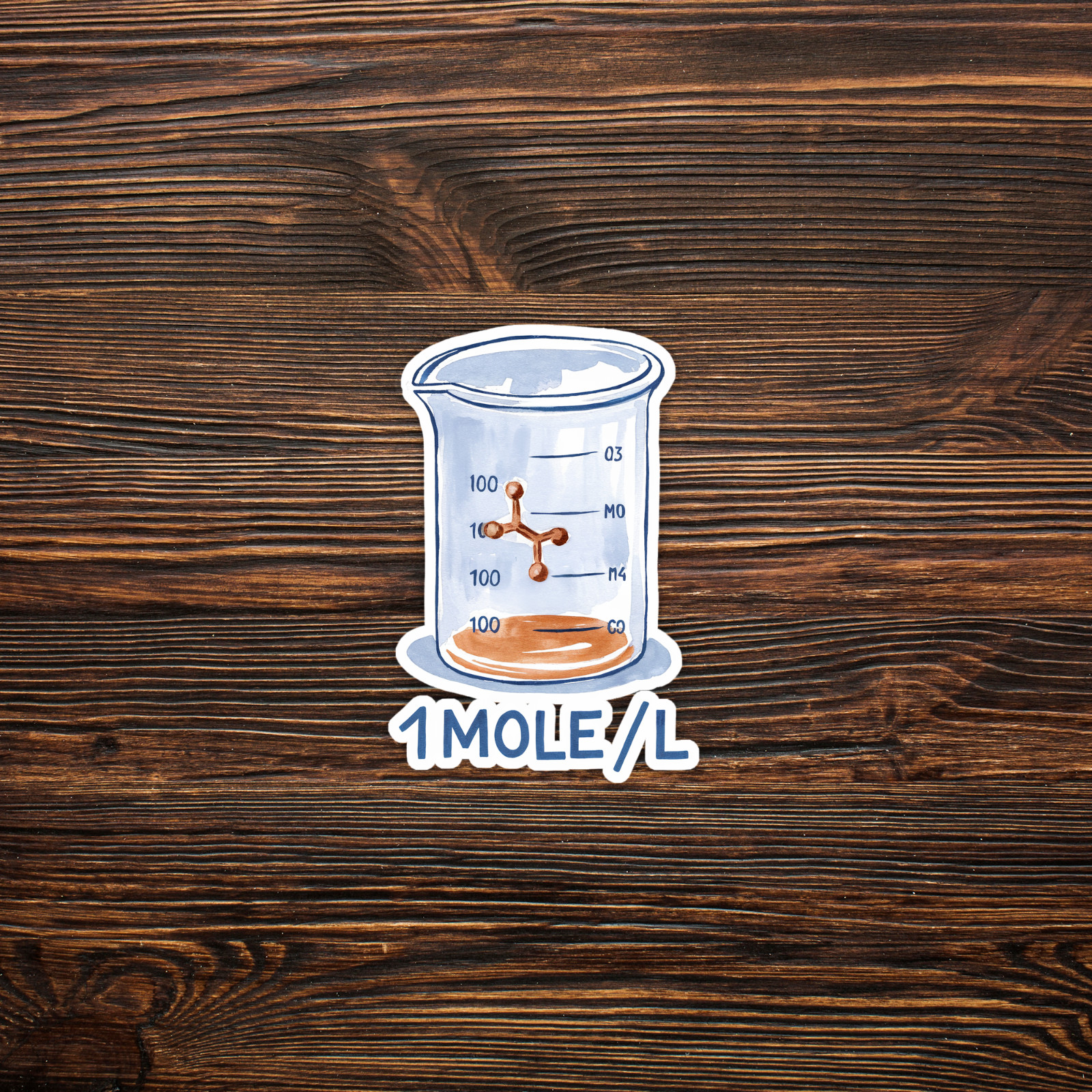Science Beaker 1 Mole/L Watercolor Sticker – Chemistry Lab Decor #1273