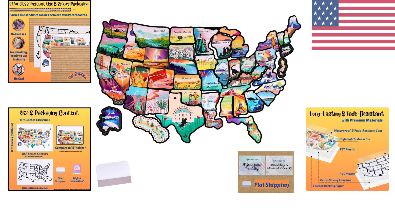 Colorful Waterproof RV State Travel Map Sticker – 11.8” x 15.75” for Adventures
