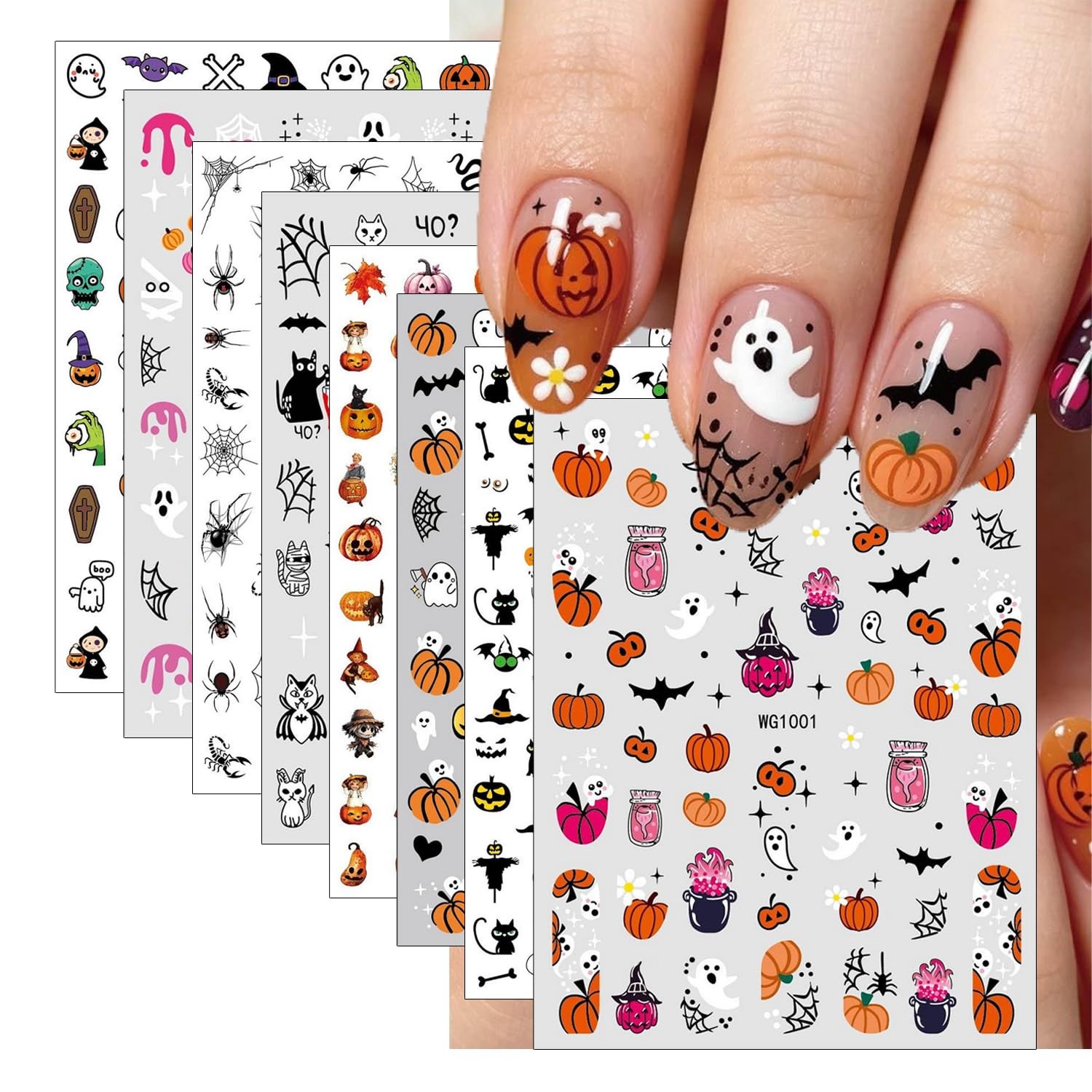 8 Sheets Halloween Nail Art Stickers for Women 3D Self-Adhesive 1, Style 12