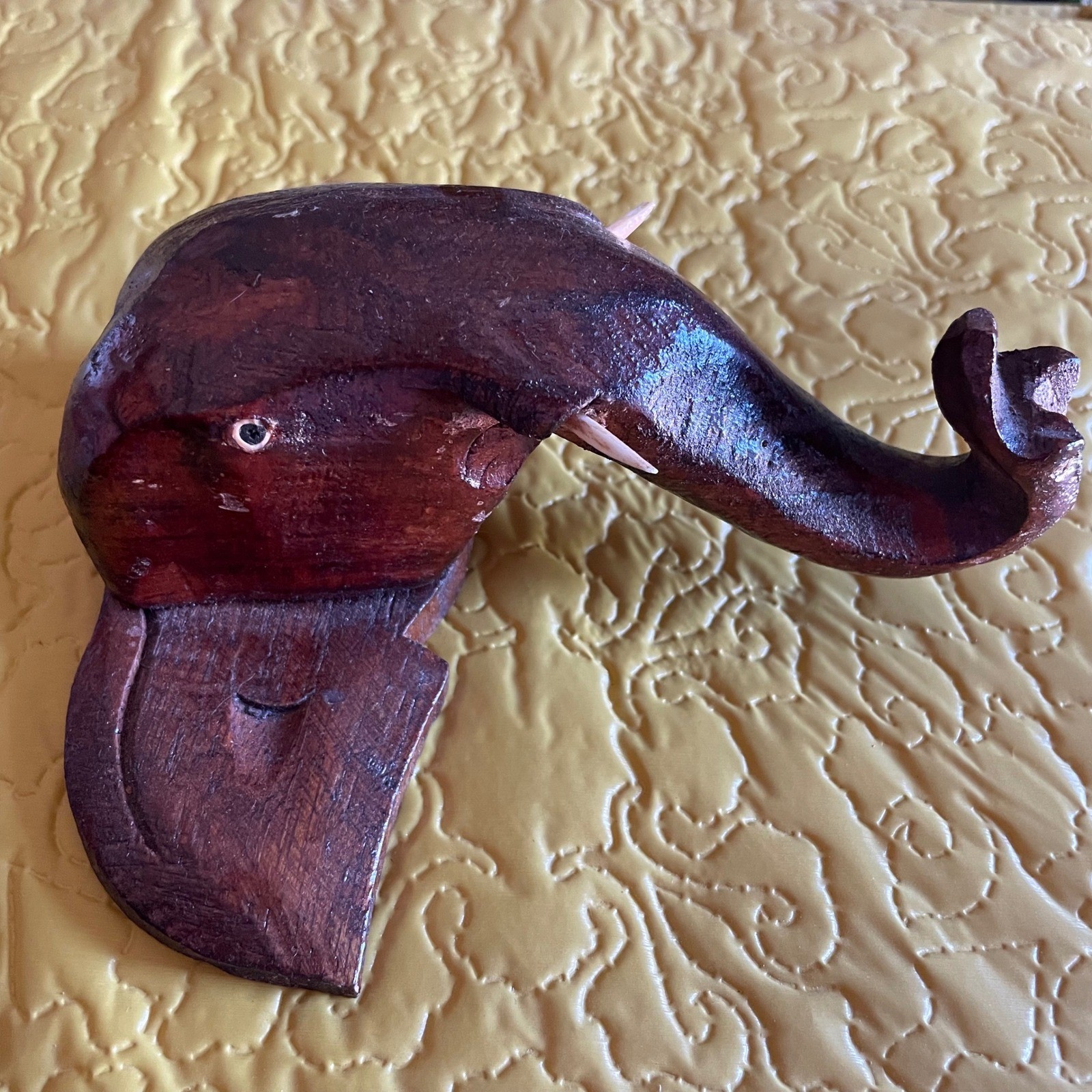 Konark hand carved vintage wood Elephant head tusk Wall Hanging India Decor Art
