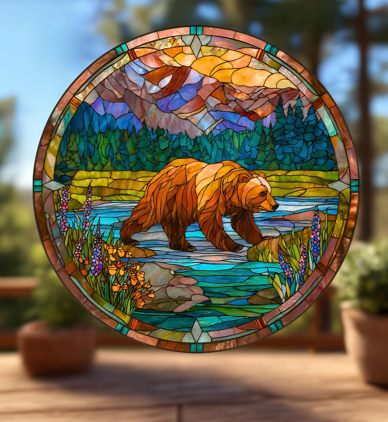 Bear Faux Stained-Glass WINDOW CLING Sun-catcher Size 8"