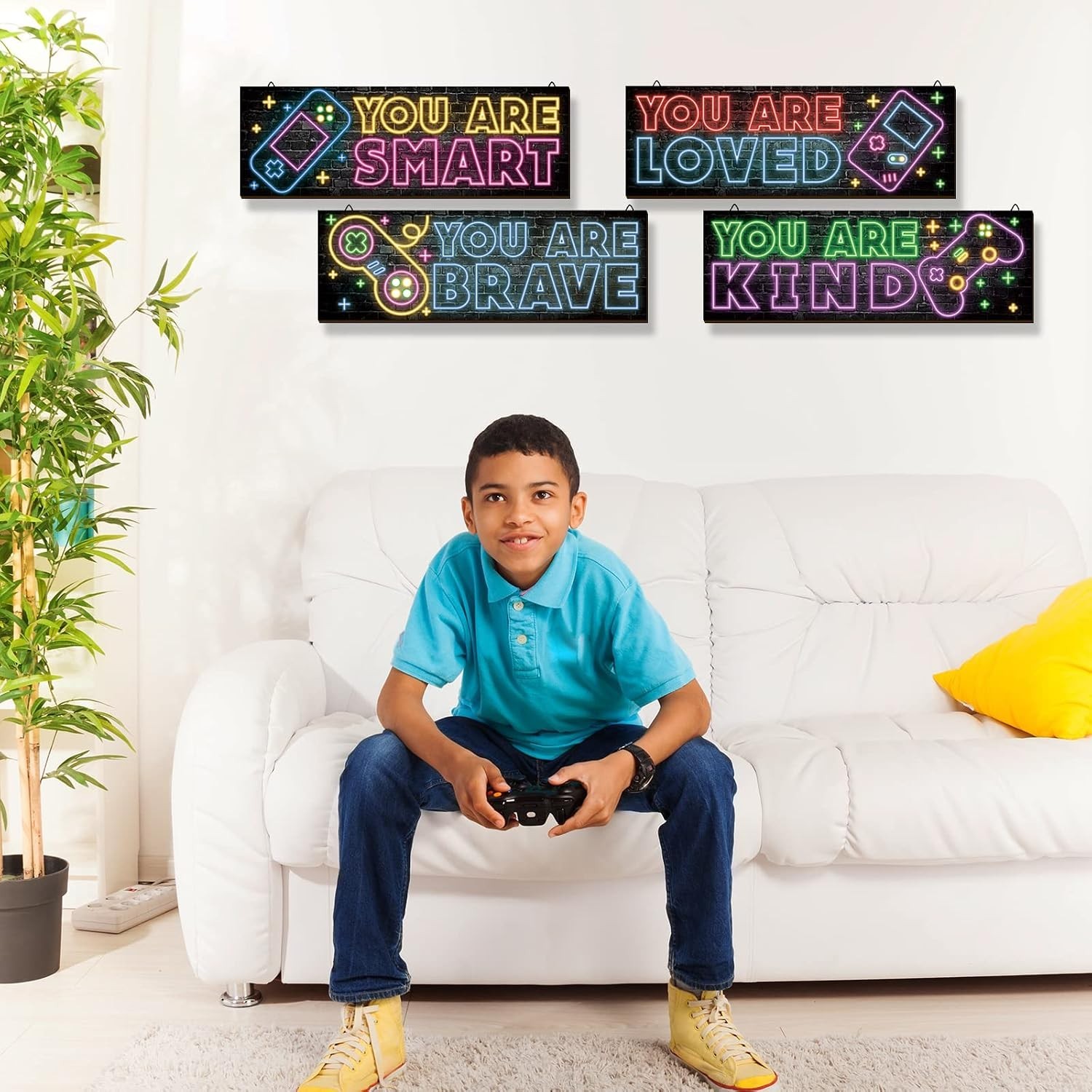 Colorful Neon Gaming Wall Art – 4 Inspirational Pieces for Boys' Spaces