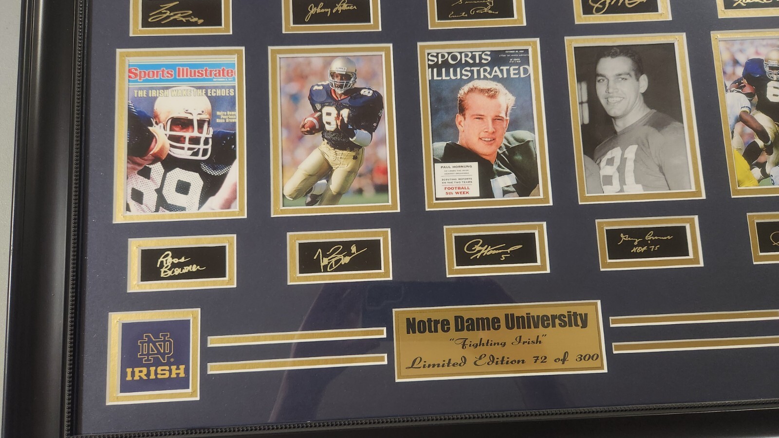 PRICE REDUCED – Notre Dame laser-etched auto wall decor (featuring Irish greats)