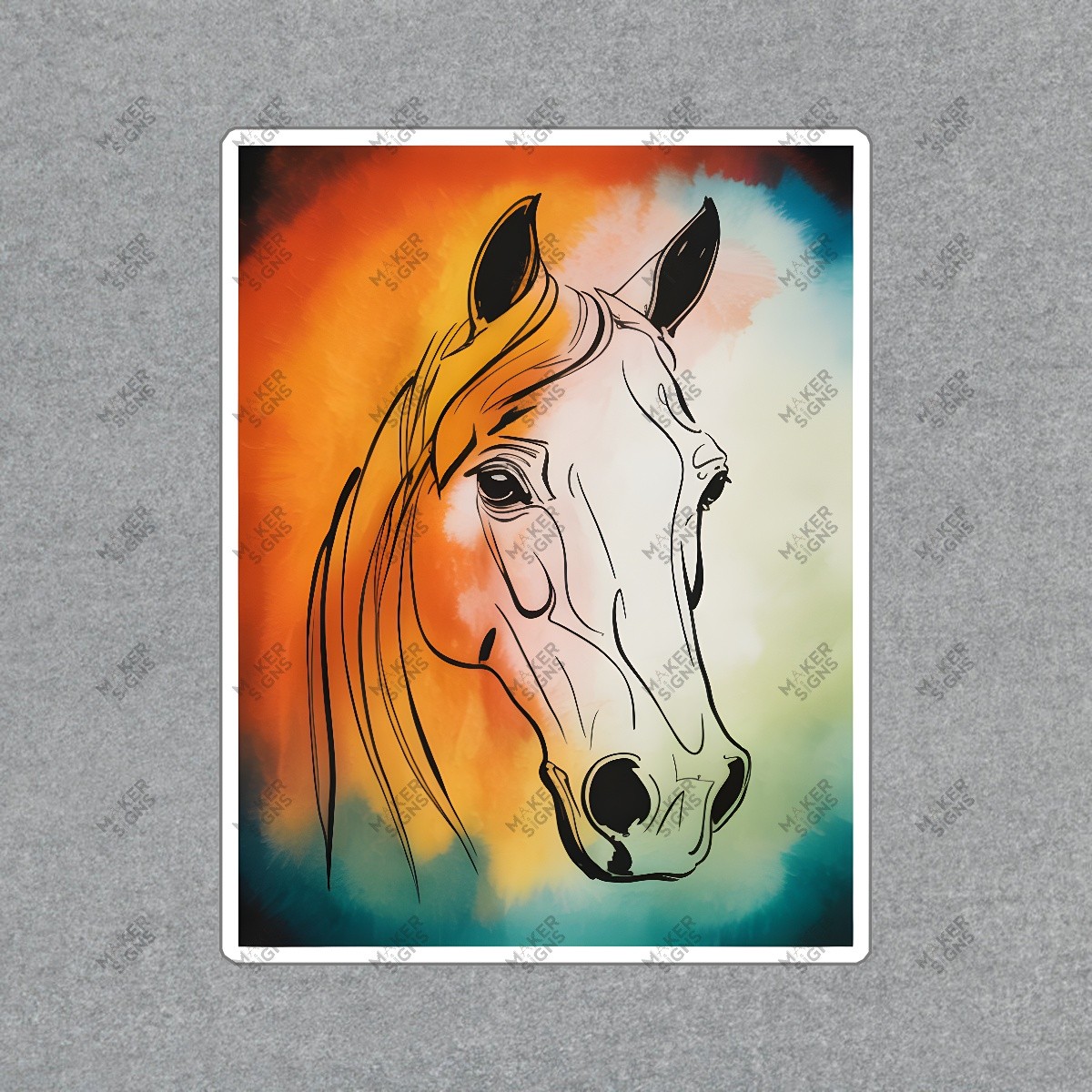 Abstract Horse Head Art Print Minimalist Line Drawing Vibrant Orange #8249