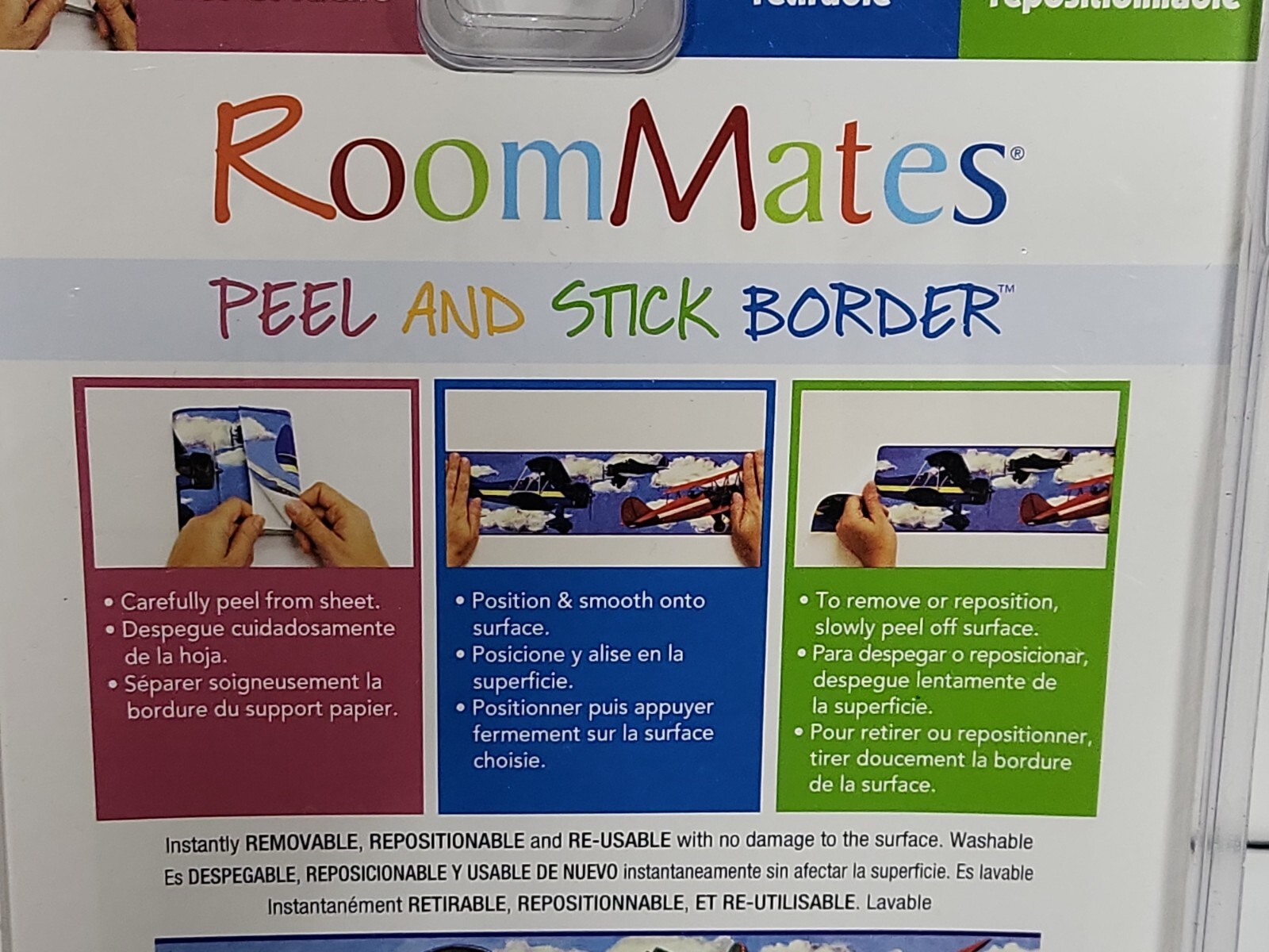 Lot of 3 Room Mates Kids Air Planes Vinyl Removable Peel Stick Wallpaper Border