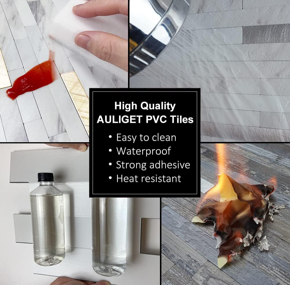 AULIGET 20 Sheets Faux Stone Peel and Stick Backsplash, White Marble Look PVC