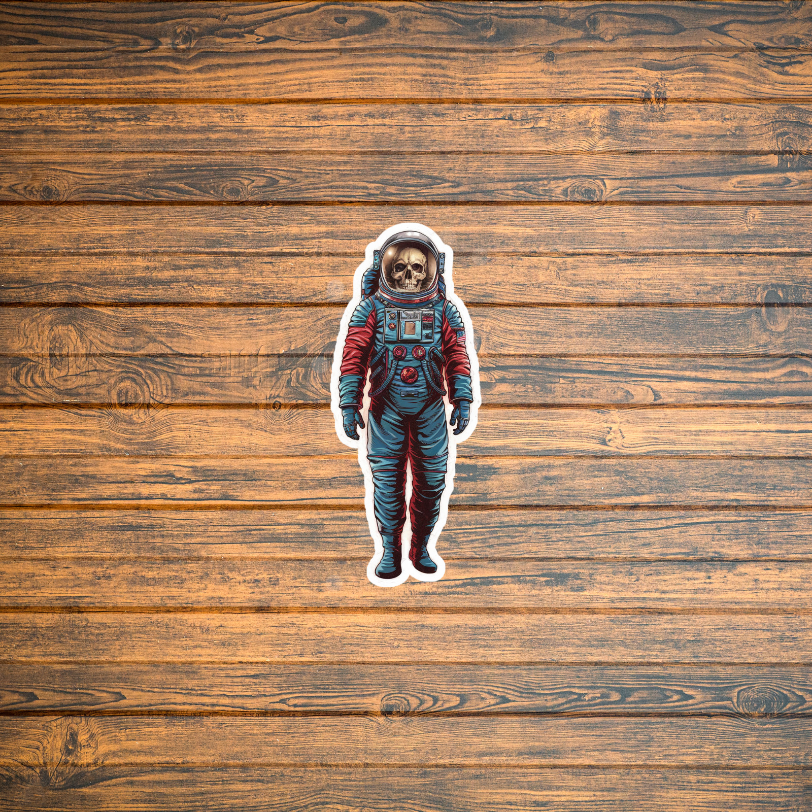 Cosmic Skull Astronaut Space Suit Sticker – Retro Sci-Fi Skeleton Decal #1954