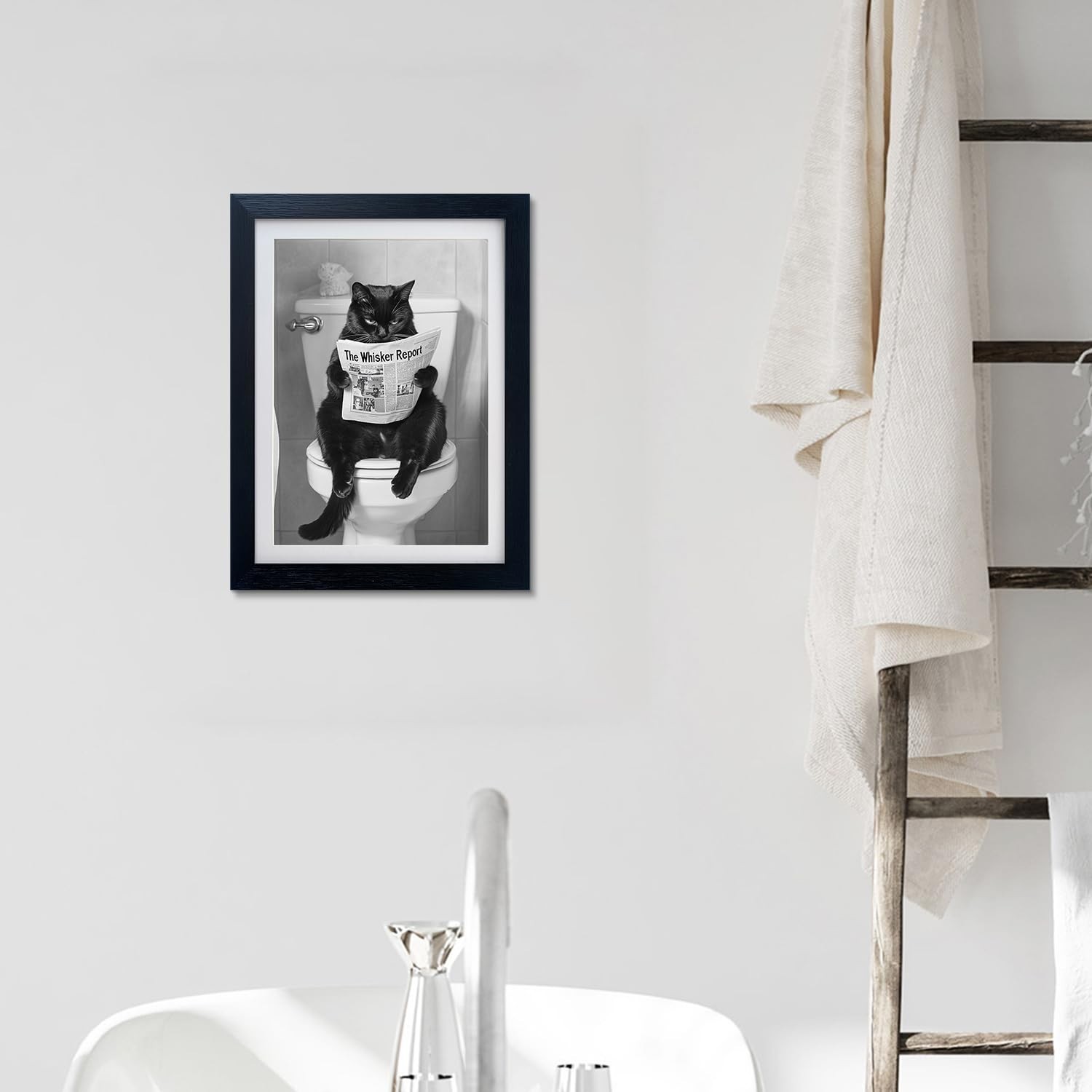 Black Cat Bathroom Wall Art Black and White Cat on Toilet Picture Wall Decor …