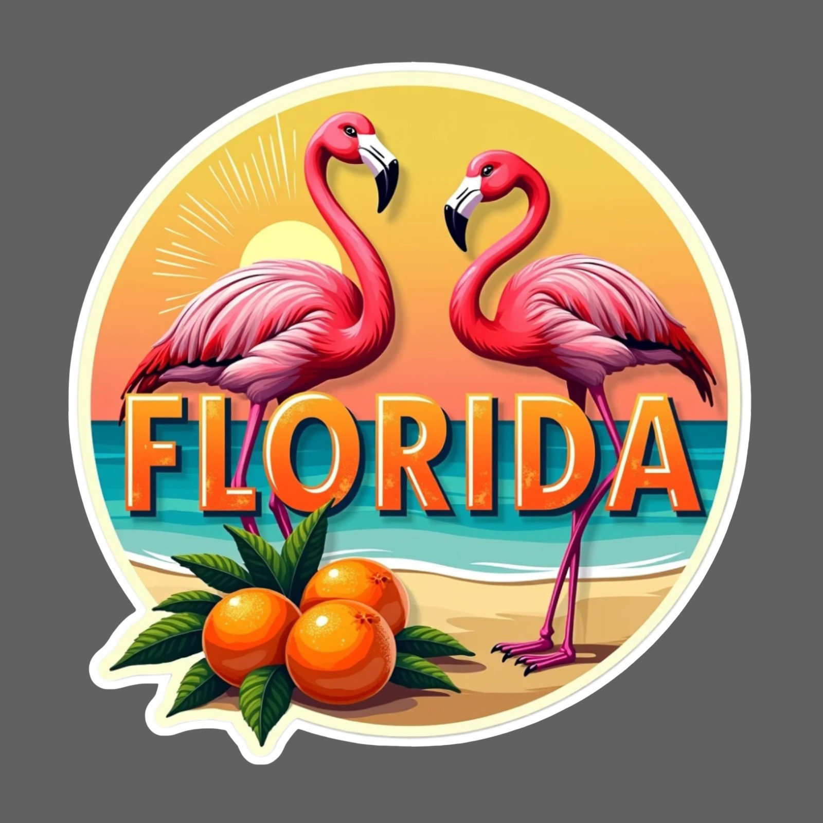 Florida Sticker Vinyl Decal Flamingos Oranges Beach Sunset Tropical Vibes