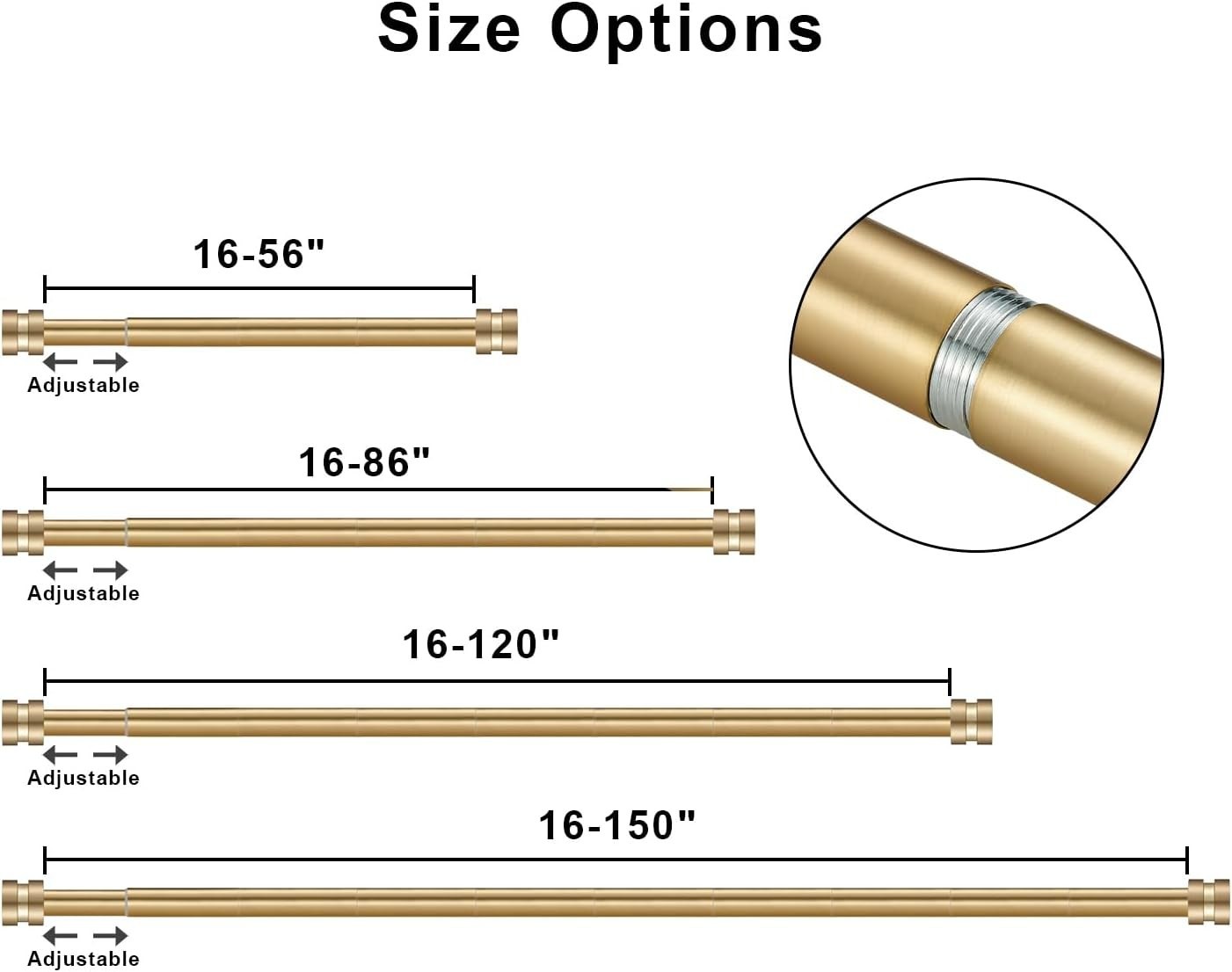 16-150 inch Long Adjustable Warm Gold Curtain Rods,1 inch Diameter Splicing H…