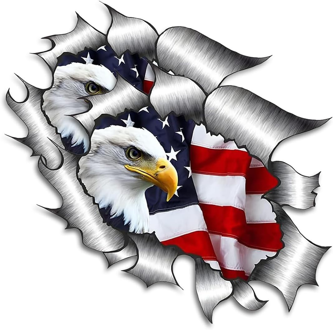 American Bald Eagle Patriotic USA Flag 2-Pack Vinyl Decal Car Sticker 5.5"x5.9"