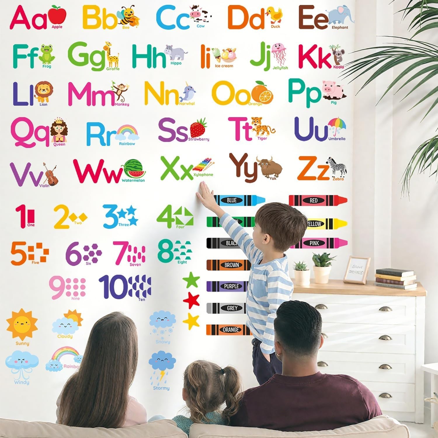 Educational Wall Decals for Kids Animal Alphabet Numbers Colors Classroom Decor