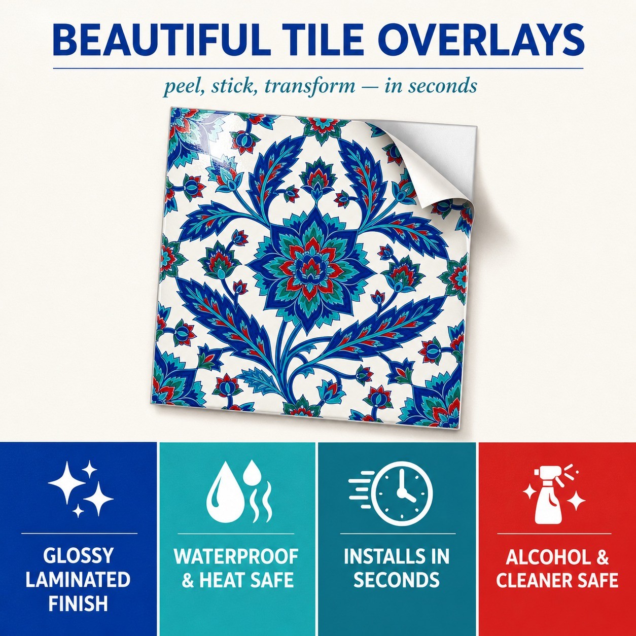 Peel and Stick Tile Stickers Blue Iznik Turkish Kitchen Backsplash Stick On Tile