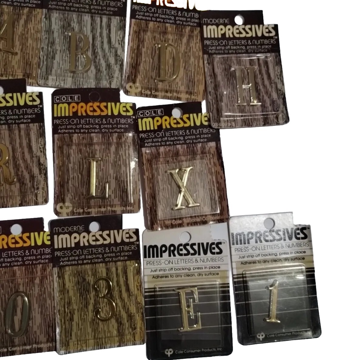 Vintage Moderne Impressives 14 Press-On Letters & Numbers Lot Gold Plastic NEW