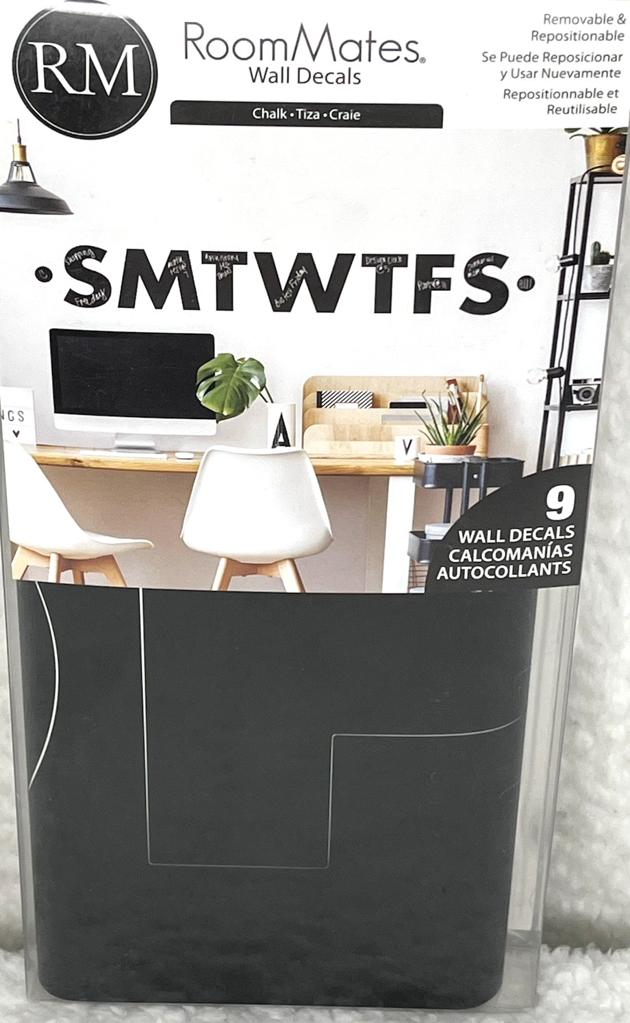 RoomMates Chalkboard Days Of The Week Letters Wall Decal Black Peel & Stick 9-Pc