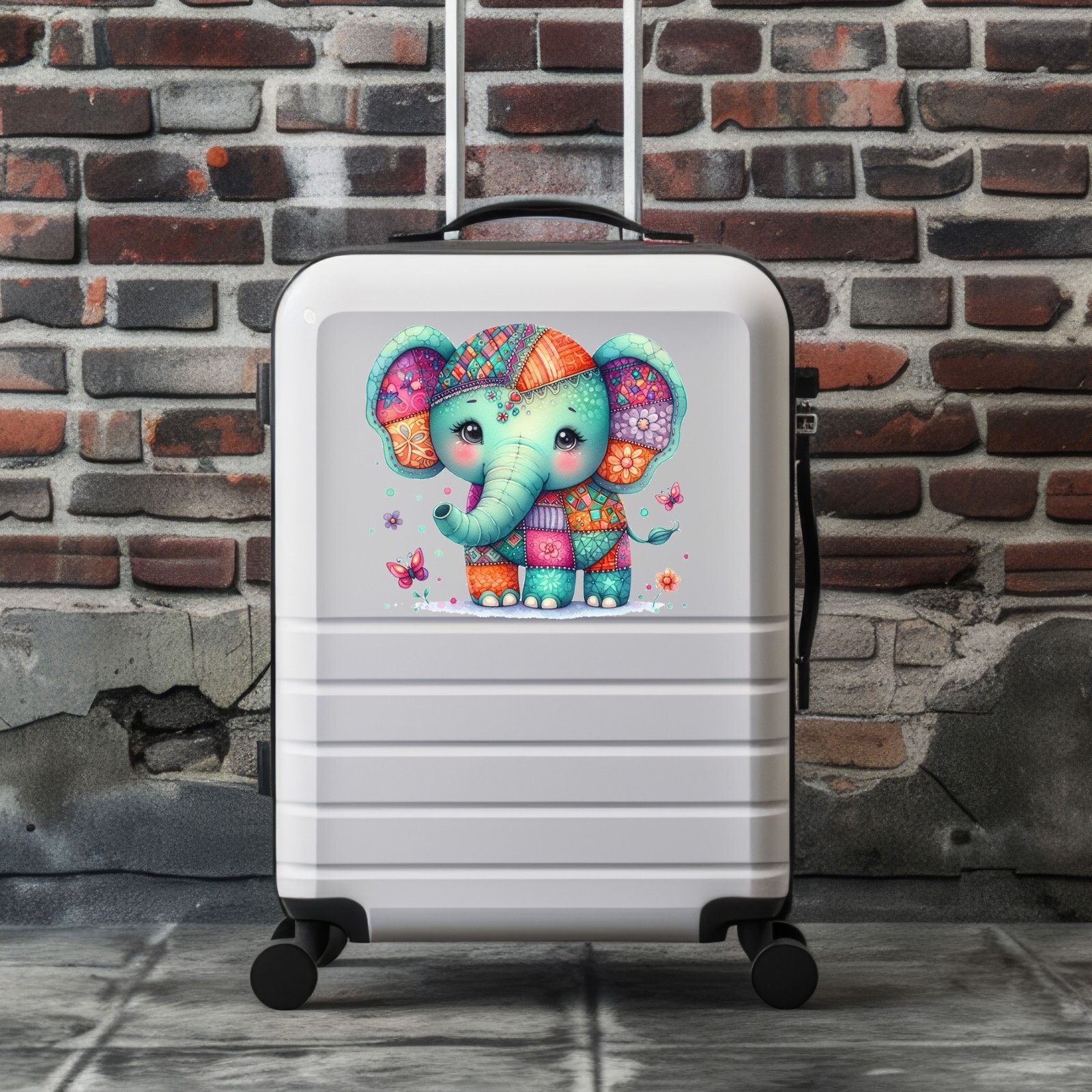 Turquoise Patchwork Elephant UV DTF Transparent Sticker / Decal