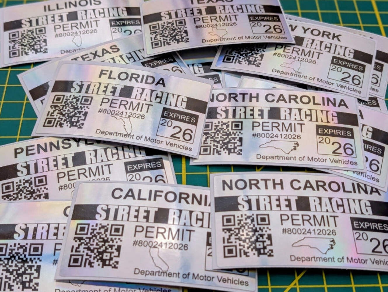 2026 Street Racing Permit Decal – Holographic Novelty Sticker – JDM Car