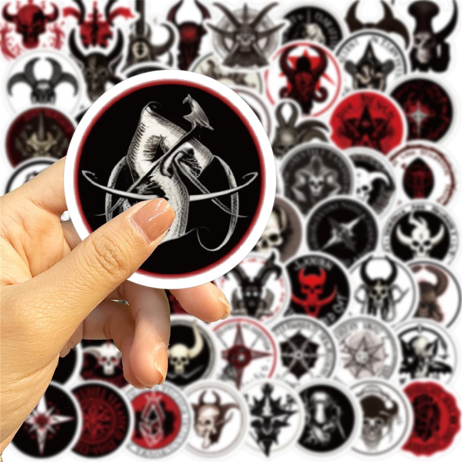 Satanic Goth Sticker Lot 50 Stickers Horror Gothic Skulls Satin Devil Skull Red