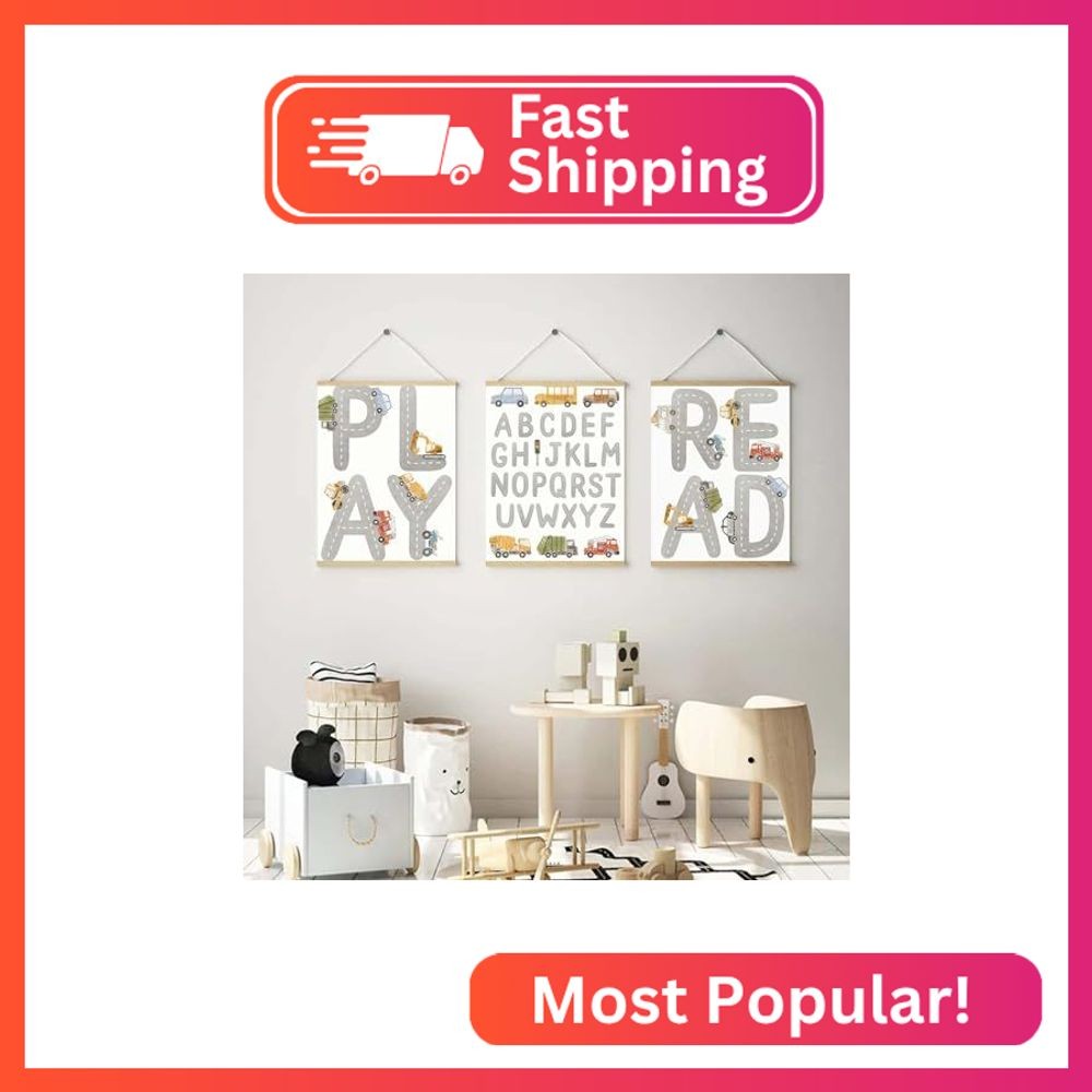 Recrtain Playroom Wall Art Kids Cartoon Alphabet Wall Art Canvas Painting Read a
