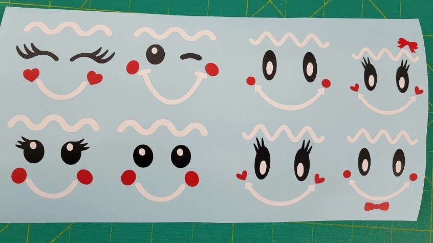 Set of 8 Christmas Gingerbread Men Faces Vinyl Decals Stickers 2" tall ornaments