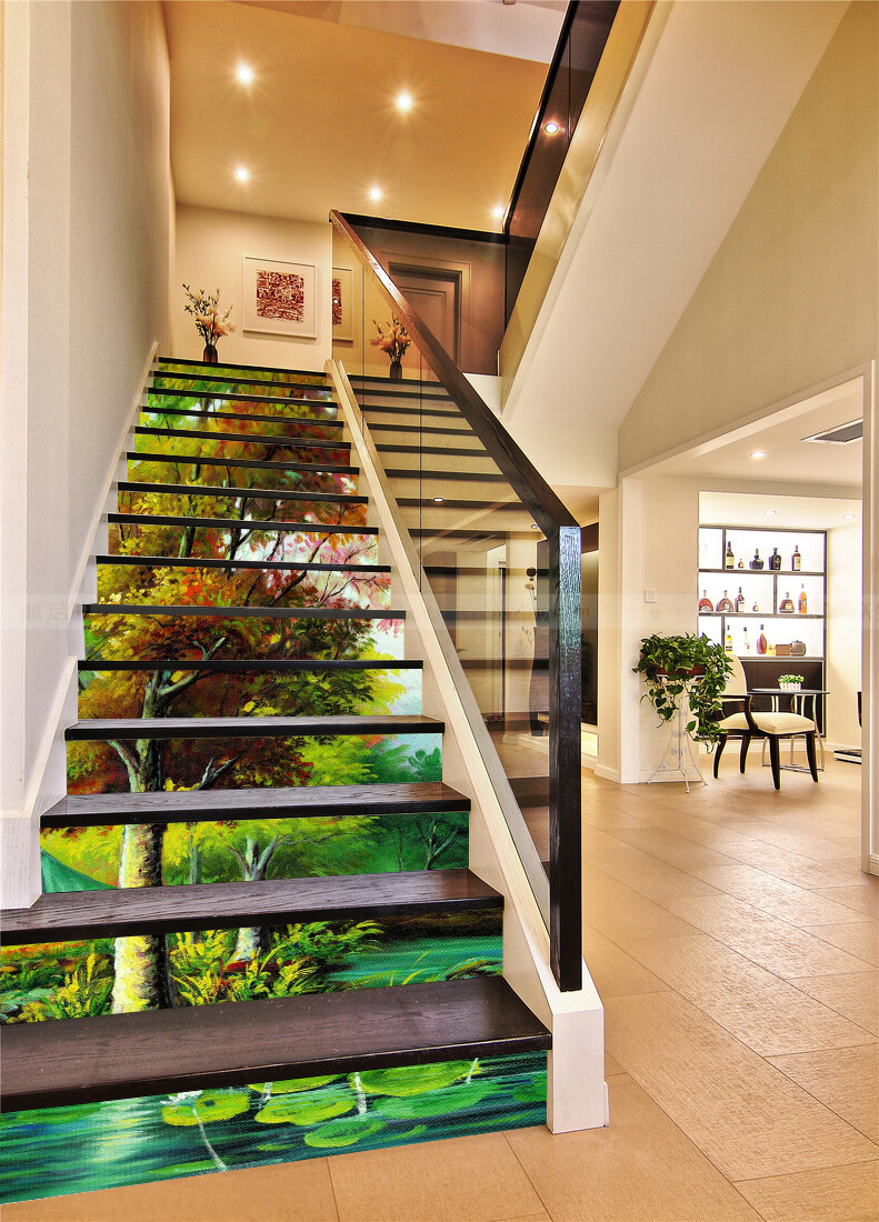 3D Tree Lotus Leaf ZHU647 Stair Risers Decoration Photo Mural Vinyl Wallpaper
