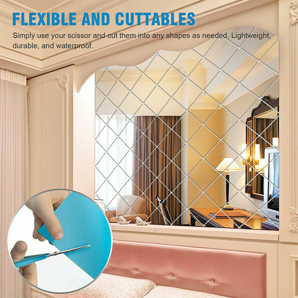 50x100cm Self Adhesive Mirror Reflective Tile Wall Sticker Film Paper Home Decor