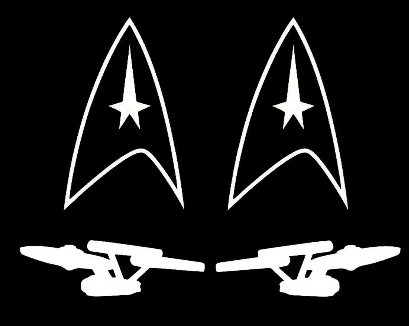 Star Trek Logo & USS Enterprise 4PK 5" White Vinyl Car Decals Car Truck Window