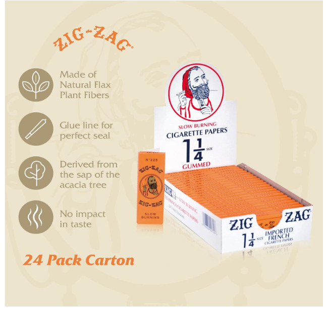 24pk Zig-Zag French Orange Rolling Papers 1 1/4 Size 24 Count Full Display New