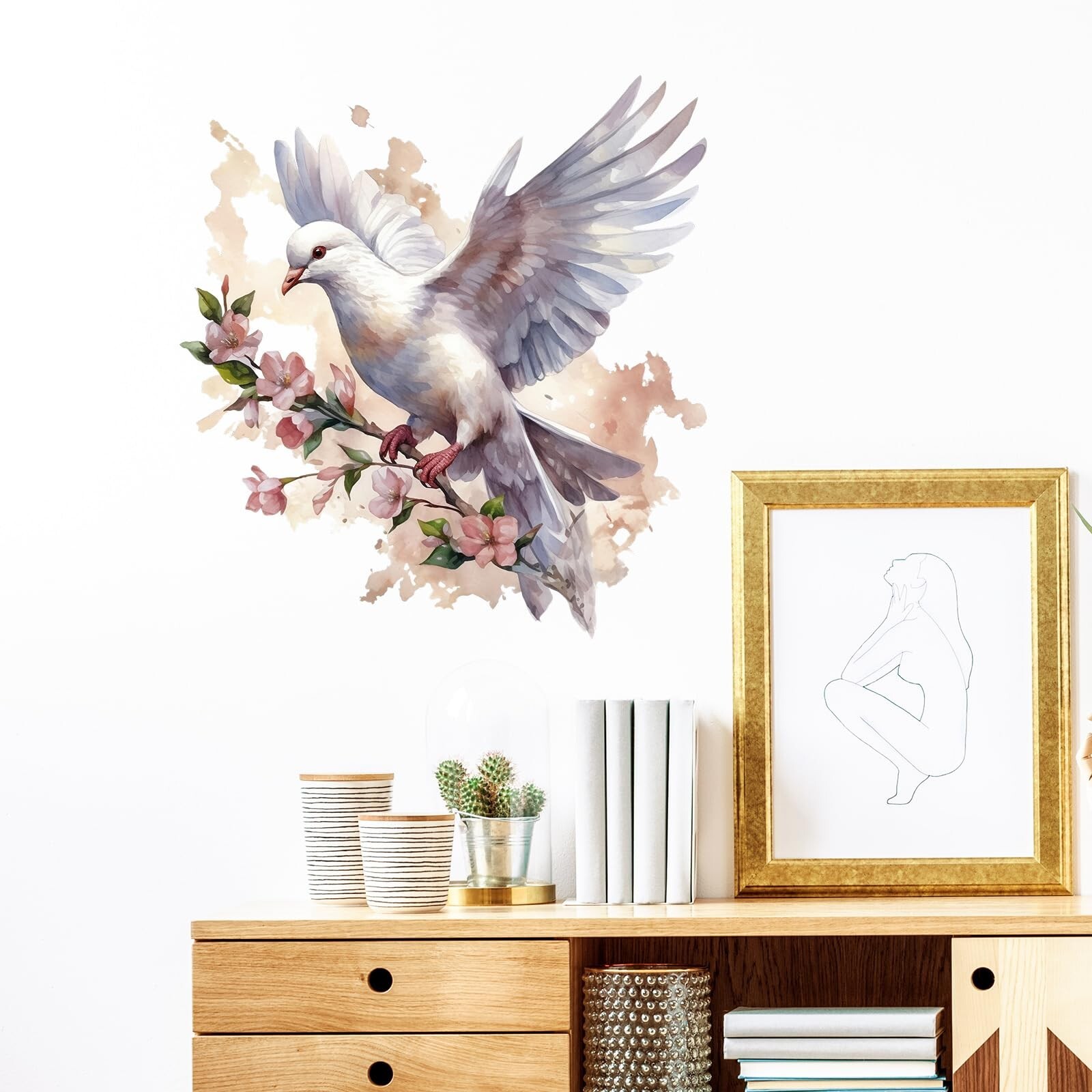 Watercolor Soaring Dove Birds Wall Stickers Nursery Animal Wall Decals for Ki…