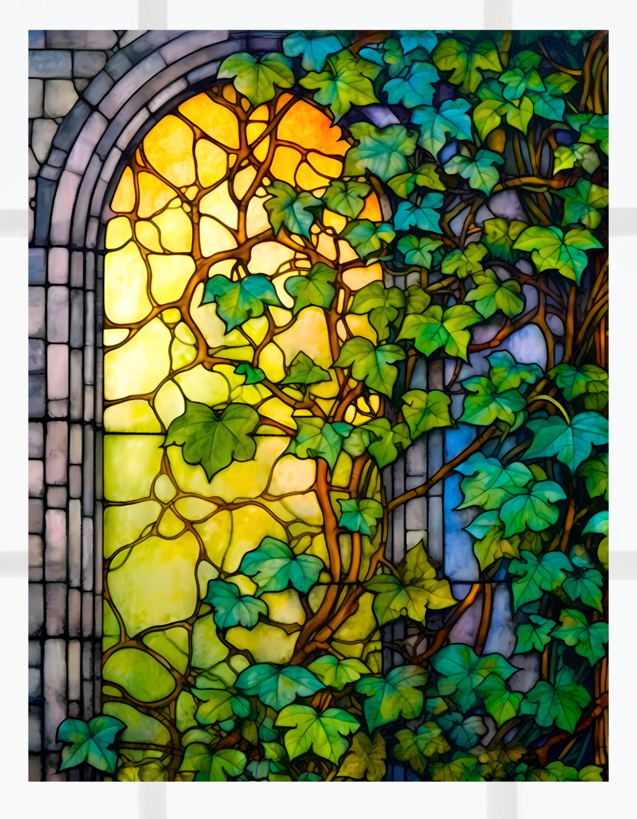 Ivy Trellis Faux Stained-Glass WINDOW CLING Suncatcher Size 10.6" Vinyl
