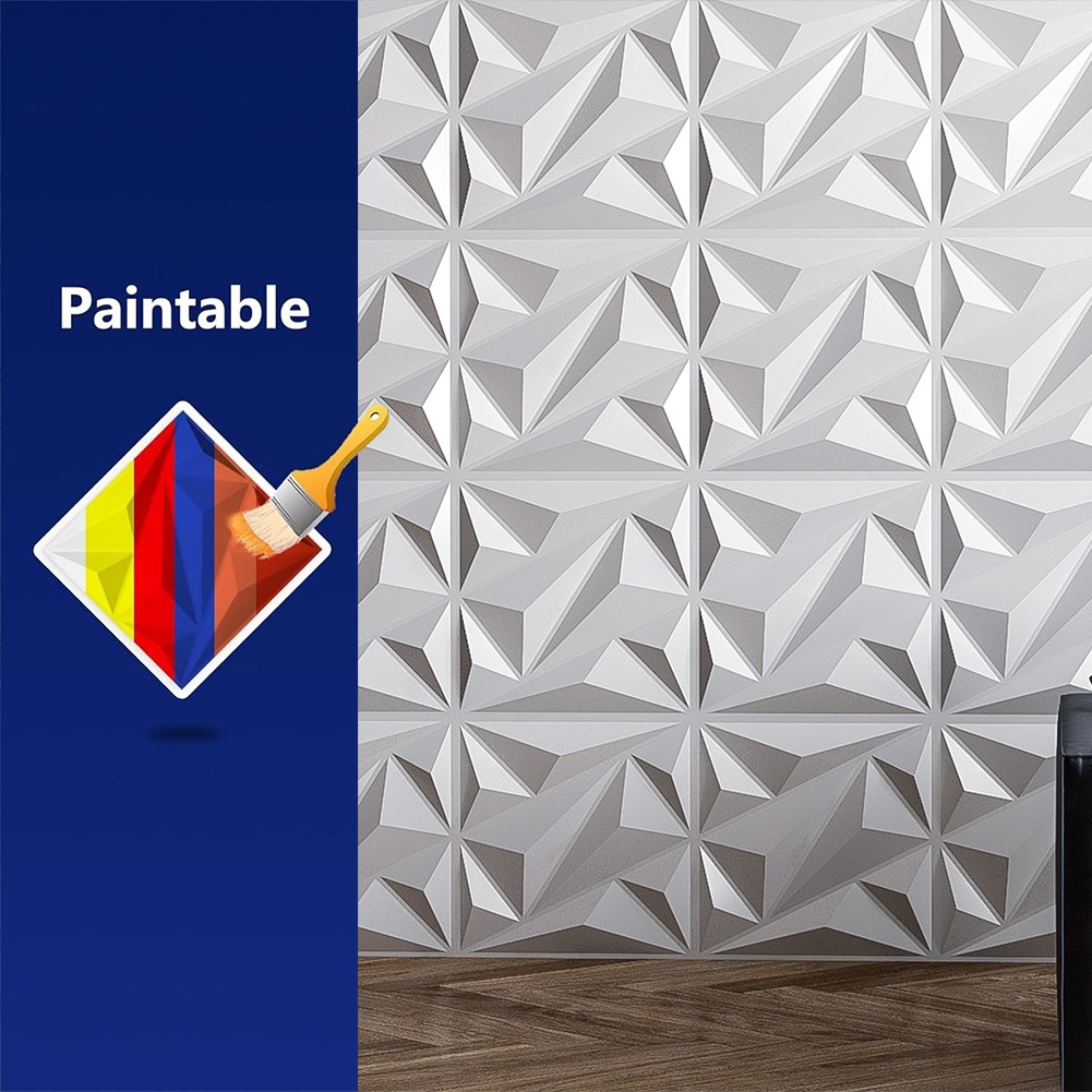 50Pcs 3D Wall Panel Diamond 30x30cm 3D Wall Paper (White)