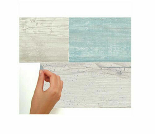 DISTRESSED WOOD look PLANKS peel & stick wall stickers 16 decals barn BLUE decor