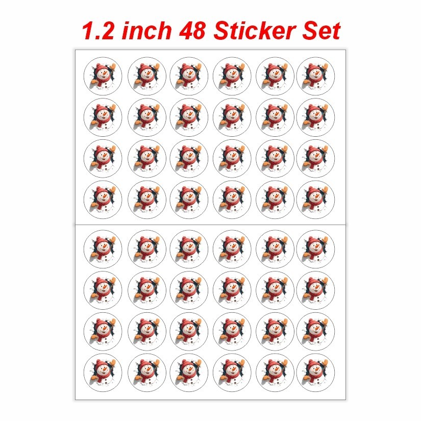 Snowman Breaking Ice, Christmas Round Dot Stickers Set, 1.2" & 1.5"