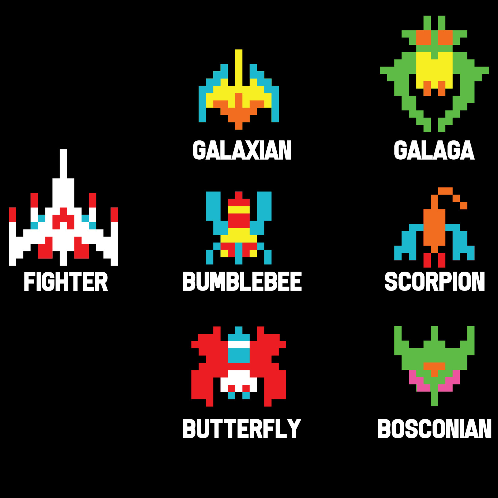 80s Galaga Arcade Sprites Vinyl Decals for Car Windshield, Laptop, or Anywhere