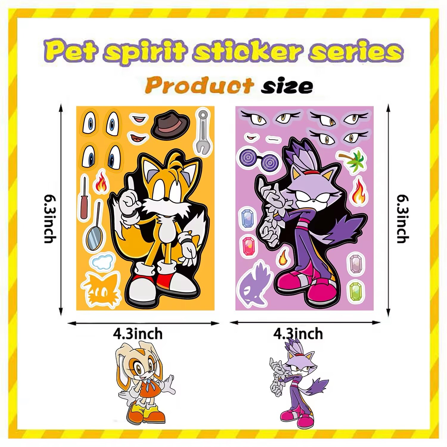 Sonic the Hedgehog – 8 Character Sticker Sheet Pack – Shadow, Tails, Knuckles..