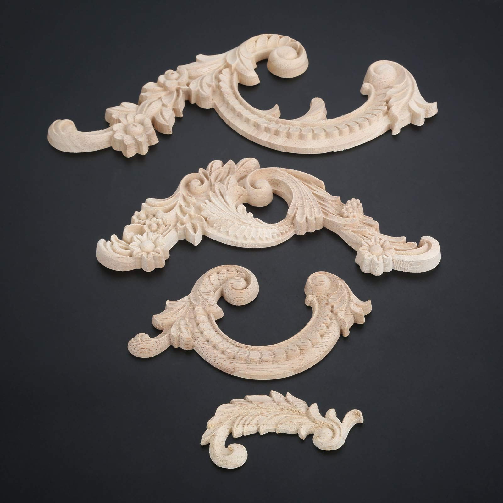 Wood Carved Appliques Wooden Onlays, 1 Pair 1 Pair(2Pcs), A: 8.5×4.5cm