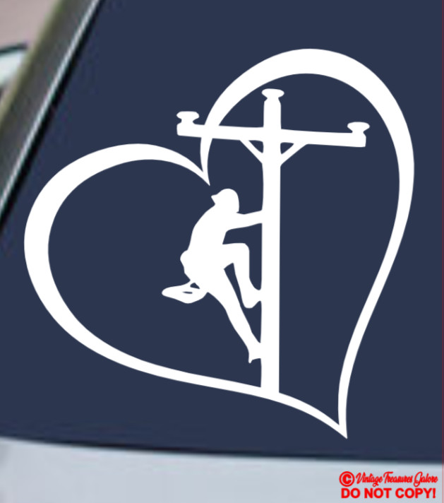 LINEMAN HEART Vinyl Decal Sticker Car Truck Window Bumper ELECTRICIAN POWER HERO