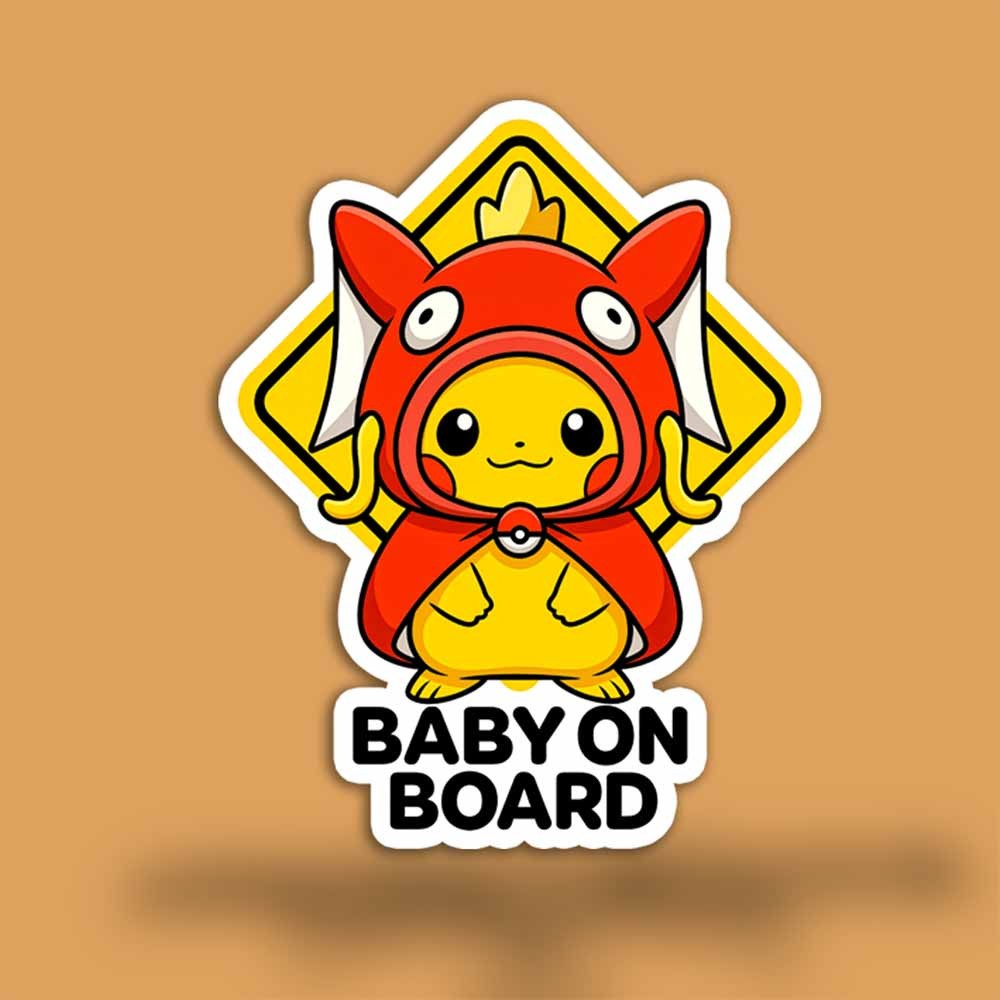 Pikachu Magikarp Poncho Baby On Board Decal – Cute Anime Car Vinyl Sticker