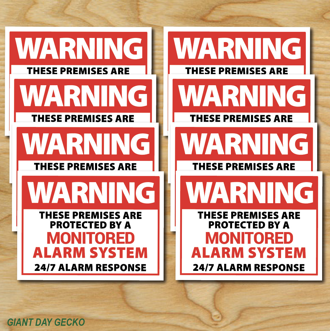 (8) EIGHT WARNING Premises Monitored Decal Stickers Car WARNING Mechanic New