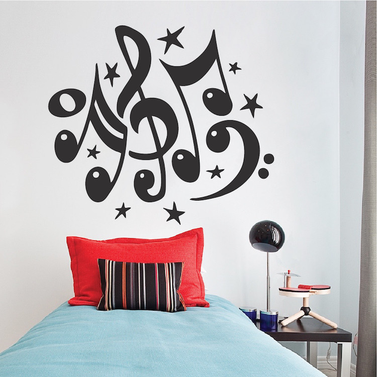 Music Note Wall Decal Wallpaper Treble Bass Clef Stars Removable Design Art, b22
