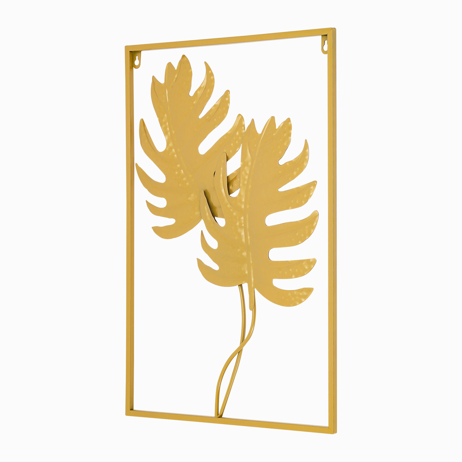 2PCS Wall Decorations Gold Iron Leaf Wall Hanging Home Decor with Frame Golden