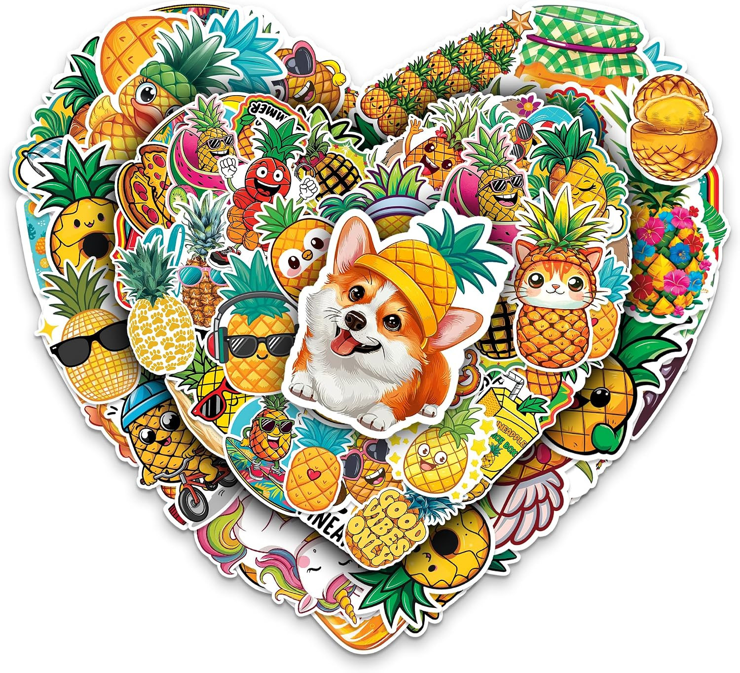 Pineapple Stickers 50 Pieces Vinyl Waterproof Decal for Laptop Water Bottle Phon