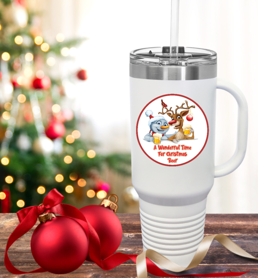 Christmas – Wonderful Time for Beer 4" Vinyl Decal Sticker Decor Cooler Mug Car