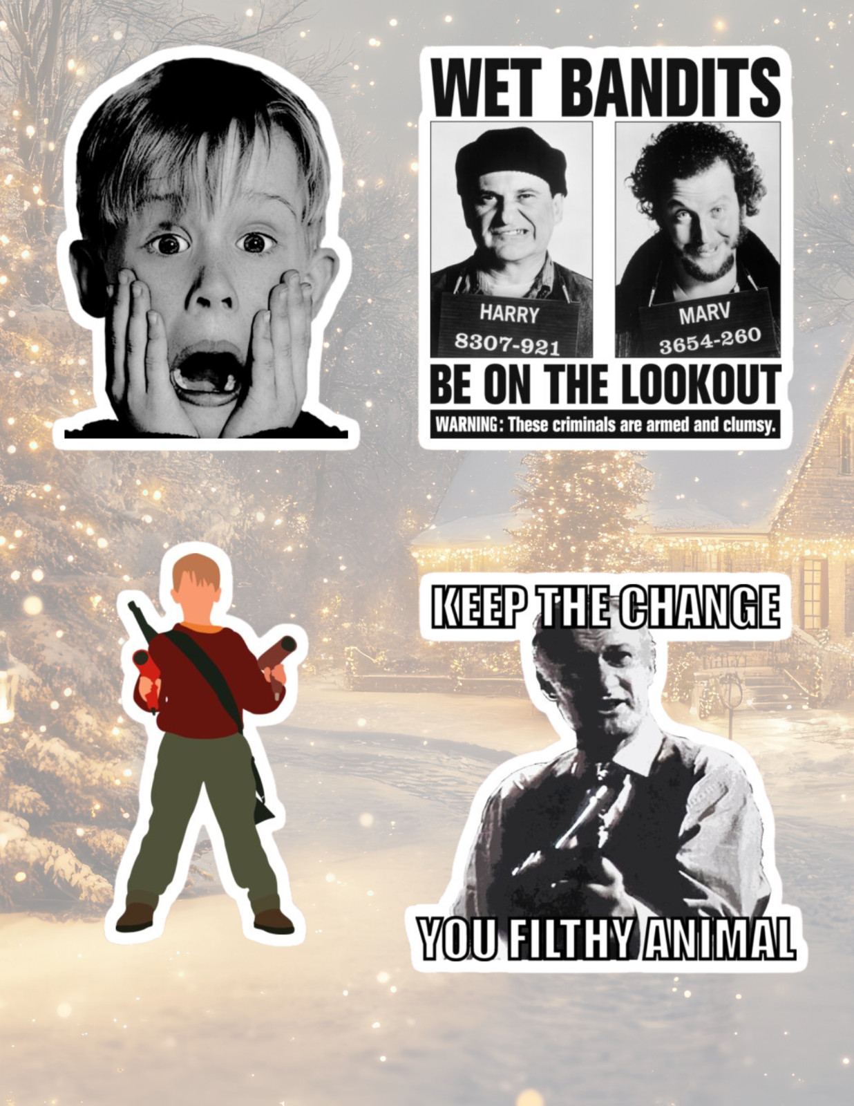Home Alone 90's Christmas Movie 4pc Stickers Pack