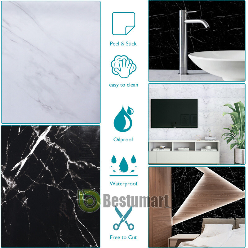 Marble Wall Paper Self Adhesive Peel&Stick Wallpaper PVC Kitchen Countertop 10ft