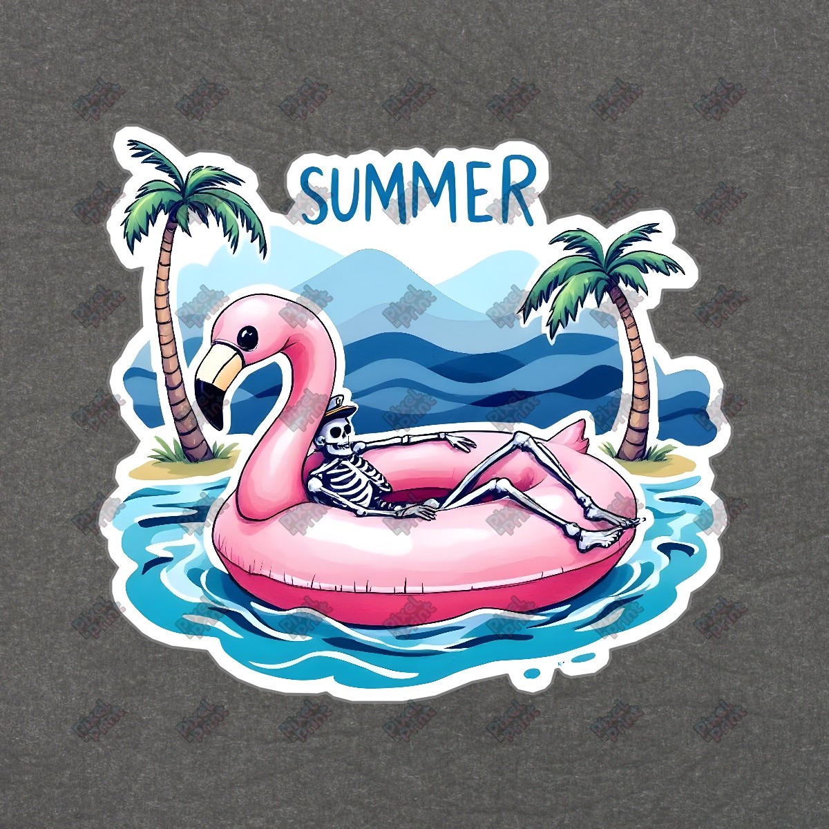 Whimsical Summer Skeleton Flamingo Vinyl Sticker Fun Beach Decor #9125