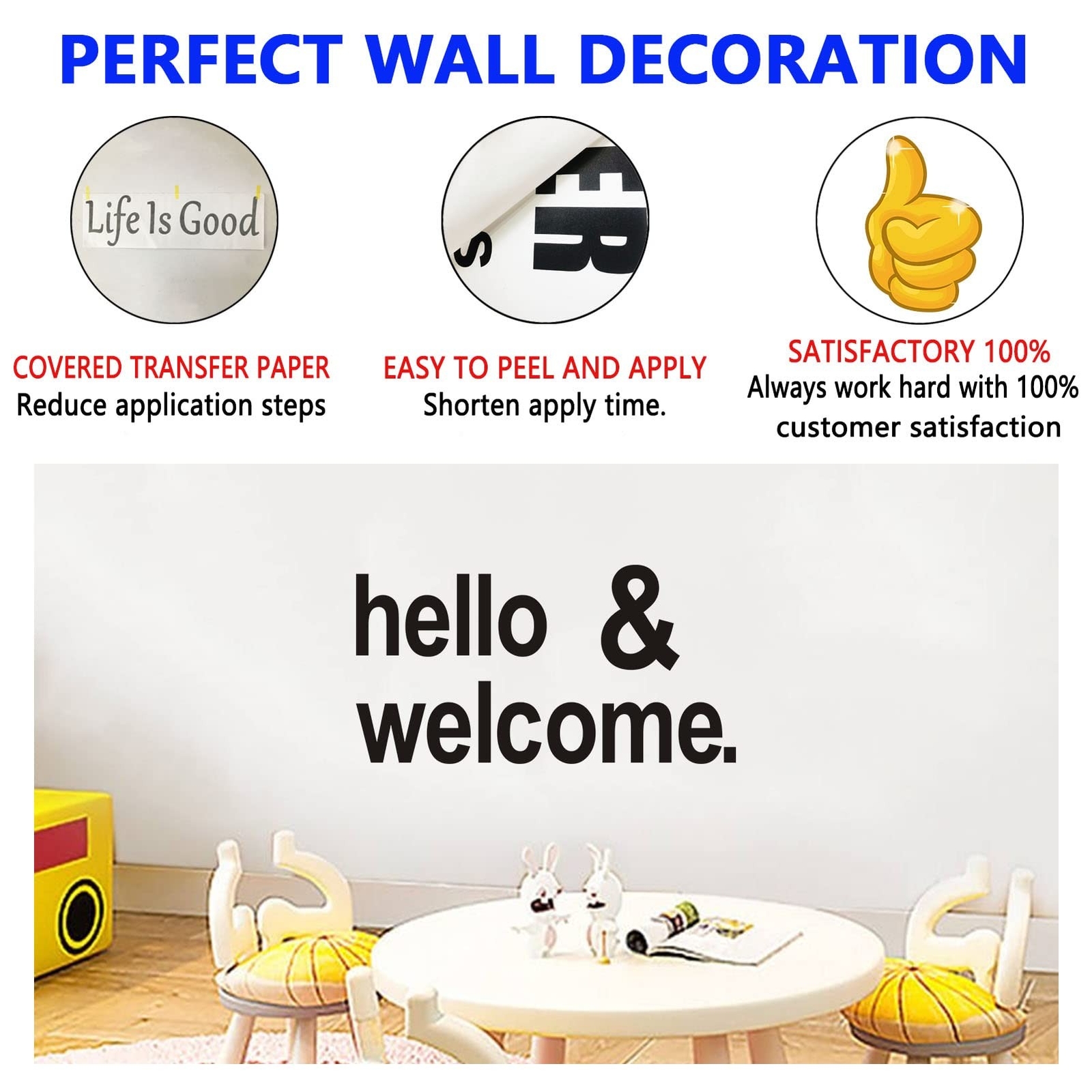 Wall Decal Stickers, Hello Welcome Stickers, (Easy to Apply), Vinyl Wall Deco…