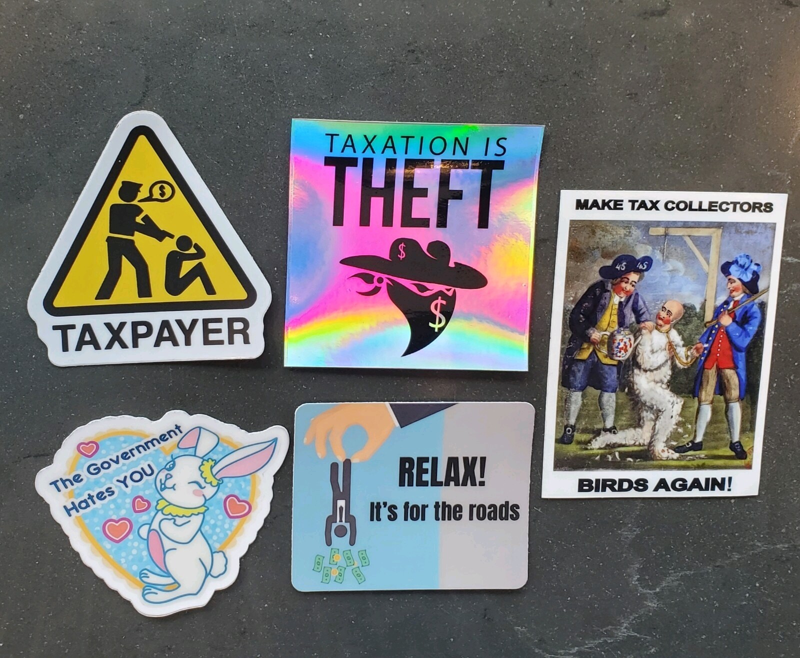 LIBERTARIAN STICKERS 🦔 ANARCHO-CAPITALISM TAXATION IS THEFT VARIETY PACK (5)