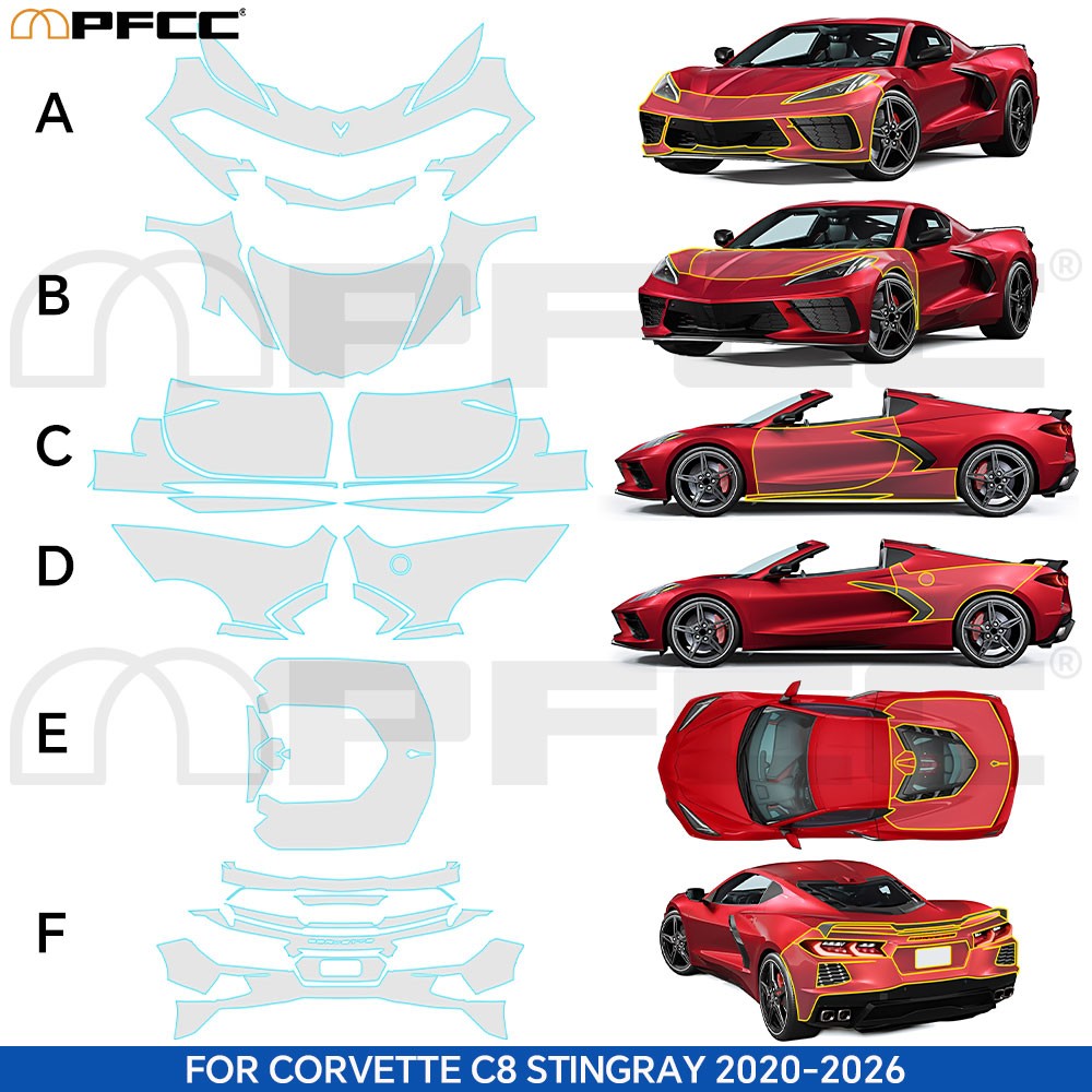 For Corvette C8 Stingray 2020-2026 Precut Paint Protection Film PPF TPU Full Car